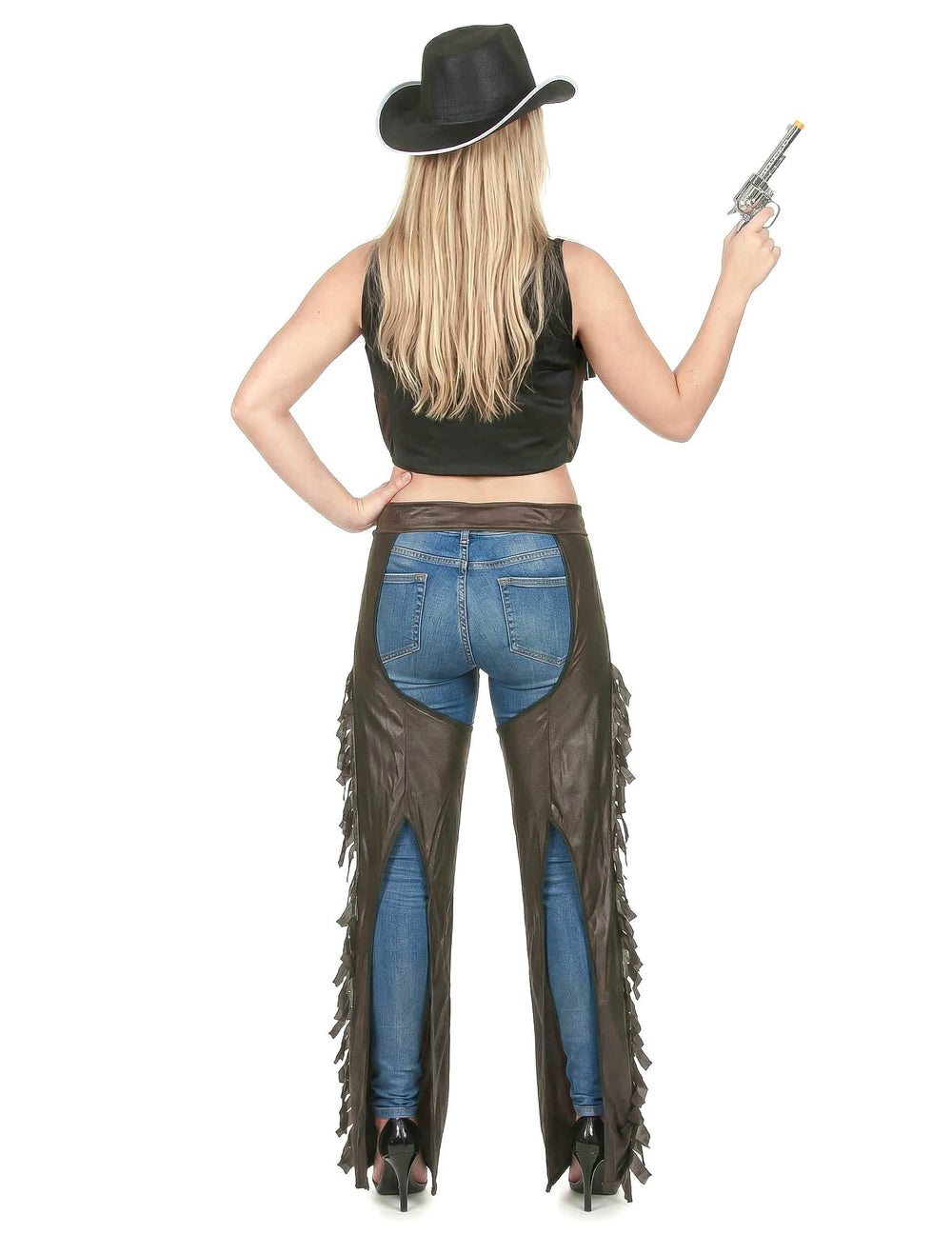 Pohled zezadu na kostým cowgirl