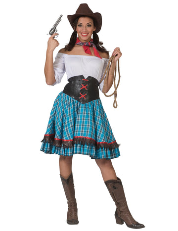 Dámský kostým kovbojky s modrými kostkami