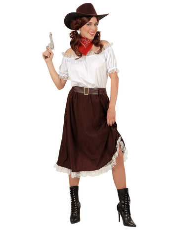 Dámský kovbojský kostým v bílém a hnědém provedení