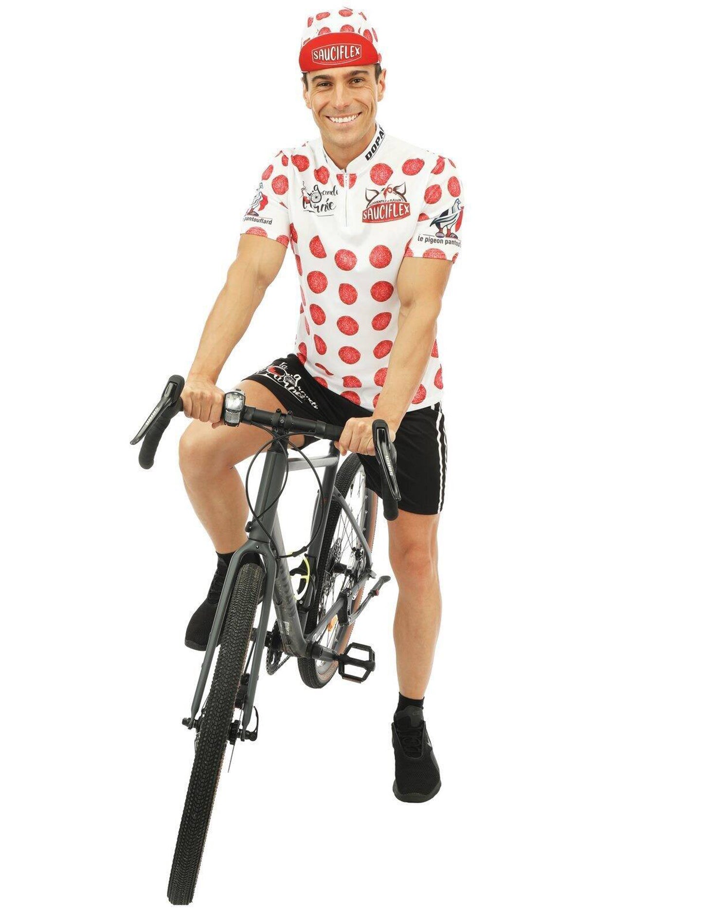 Déguisement cycliste blanc et rouge Sauciflex homme