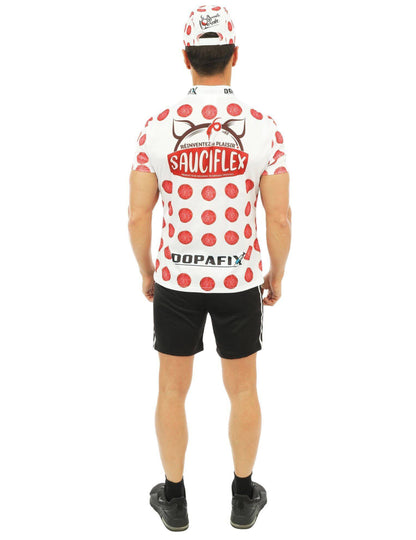 Déguisement cycliste blanc et rouge Sauciflex homme