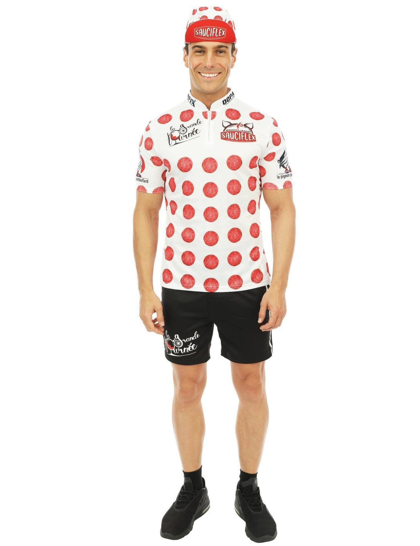 Déguisement cycliste blanc et rouge Sauciflex homme
