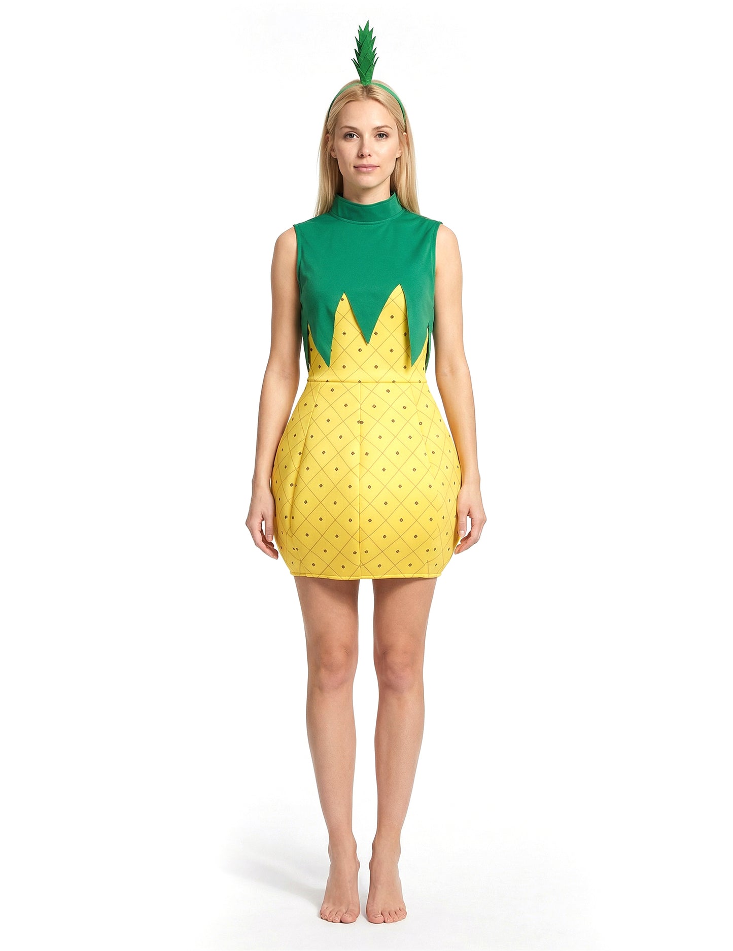 Déguisement d'ananas pour femme jaune et vert avec serre-tête