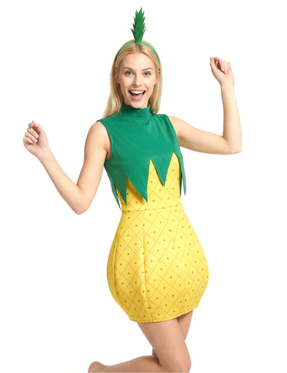 Vue de face du déguisement d'ananas pour femme