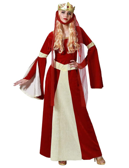 Dámský kostým středověké dámy v červené a zlaté barvě