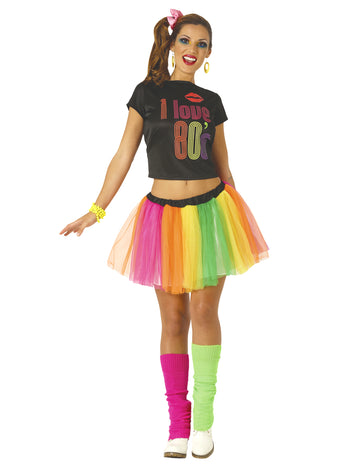 80er-Jahre Party-Kostüm für Damen Karnevals-Verkleidung bunt