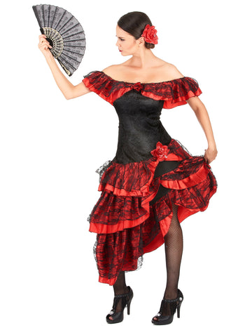 Dámský kostým flamenkové tanečnice v červené a černé barvě