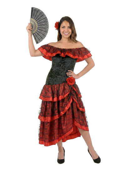 Schwarz-rote Flamenco-Tänzerin - Kostüm für Damen