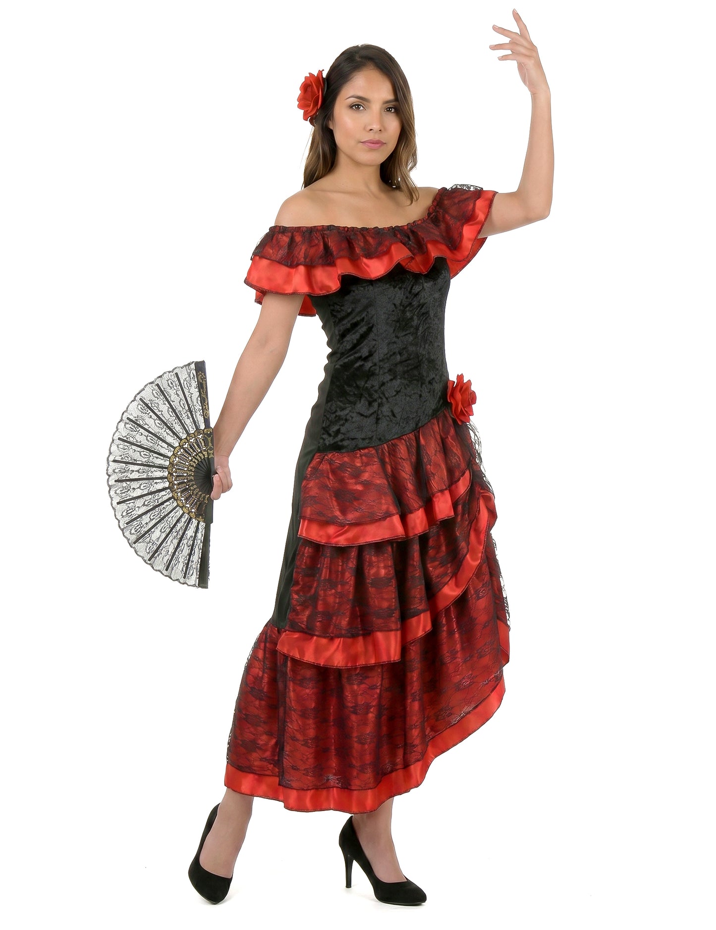 Schwarz-rote Flamenco-Tänzerin - Kostüm für Damen