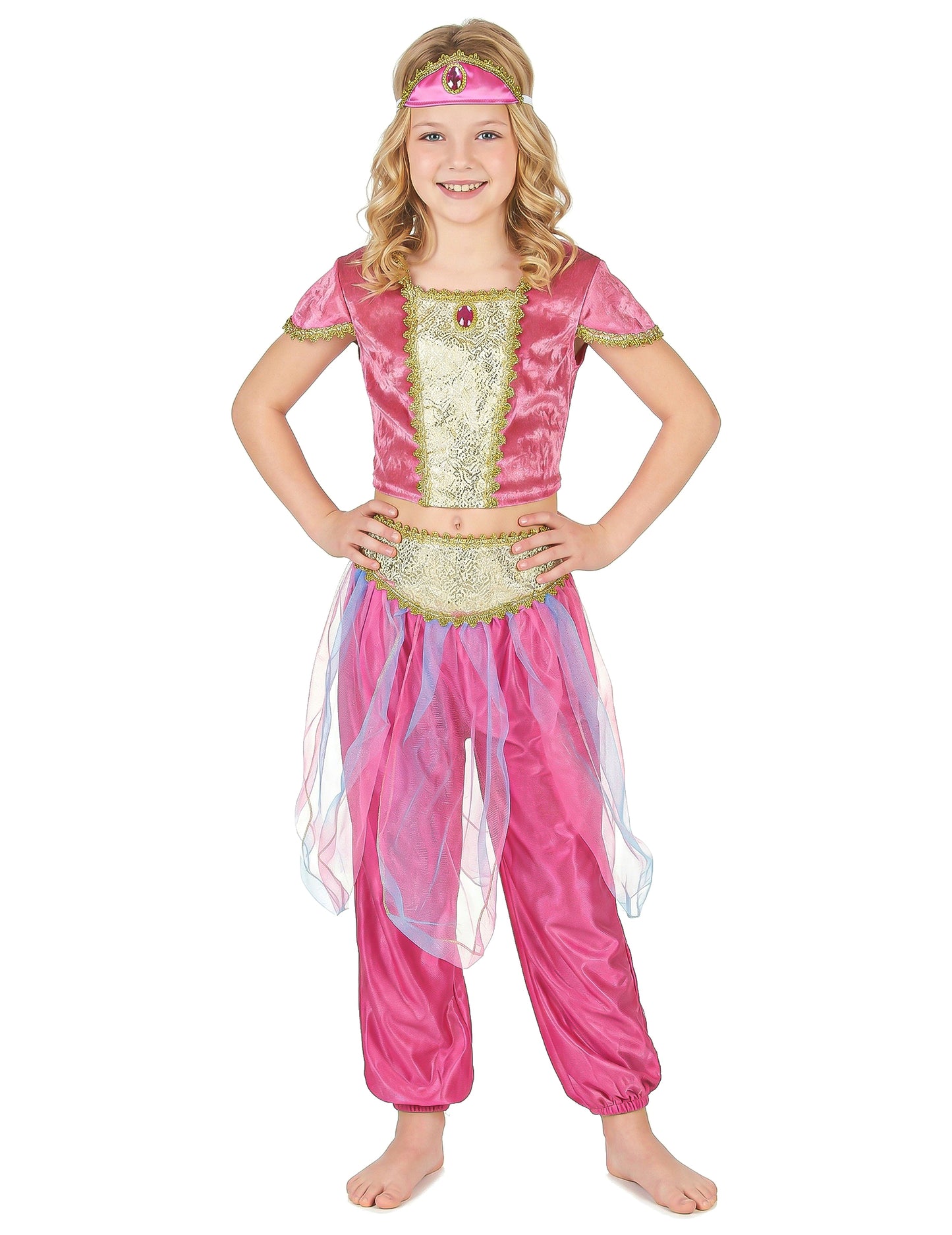 Orientalische-Tänzerin-Kinderkostüm pink-goldfarben