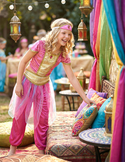 Orientalische-Tänzerin-Kinderkostüm pink-goldfarben