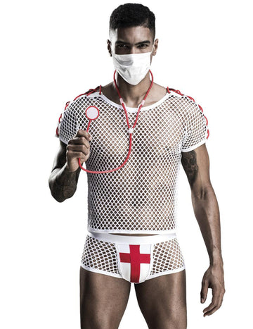 Sexy Arzt Kostüm für Herren Netzstoff