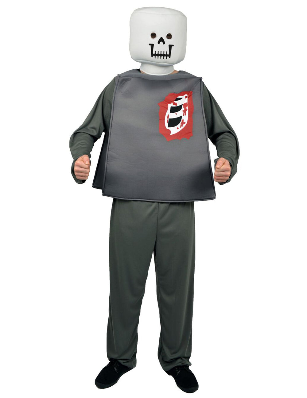 Déguisement de figurine bloc zombie Halloween pour enfant gris et blanc avec cage thoracique apparente