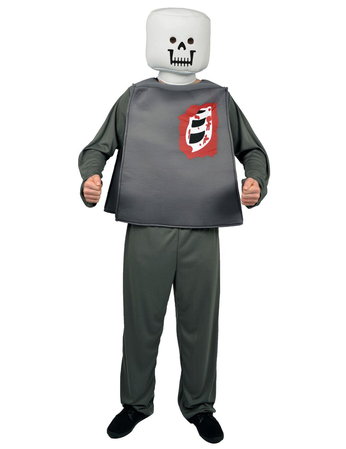 Déguisement de figurine bloc zombie Halloween pour enfant gris et blanc avec cage thoracique apparente