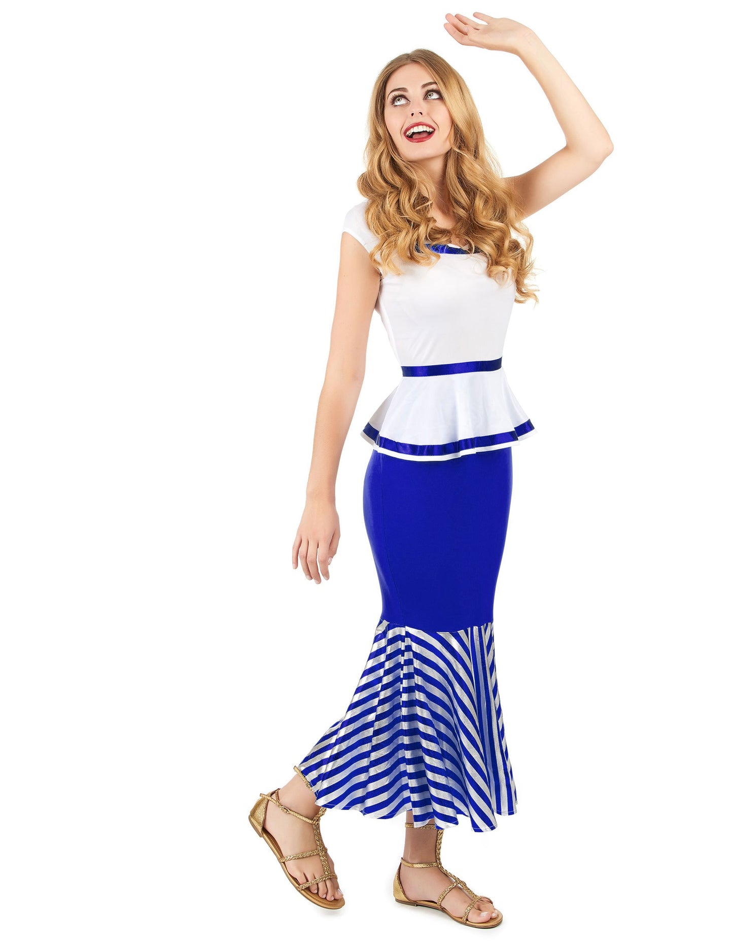 Déguisement de gauloise pour femme blanc et bleu