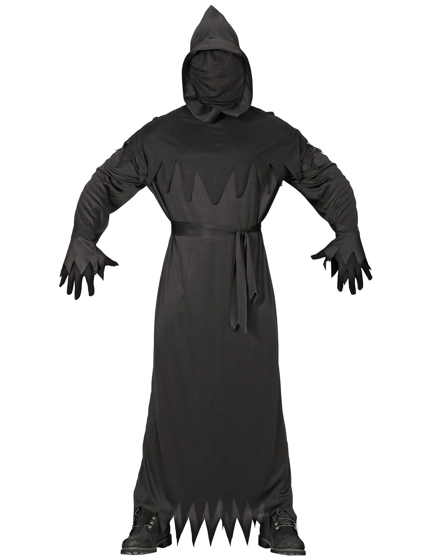 Vue de face de la tunique à capuche du déguisement de la mort pour homme
