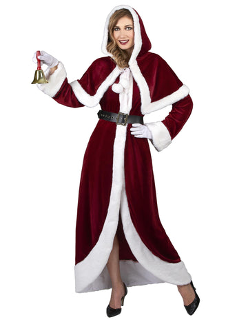 Déguisement de Mère Noël Super Luxe pour femme rouge et blanc avec cape à capuche