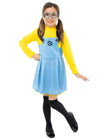 Déguisement de Minions™ Dave pour fille jaune et bleu avec lunettes