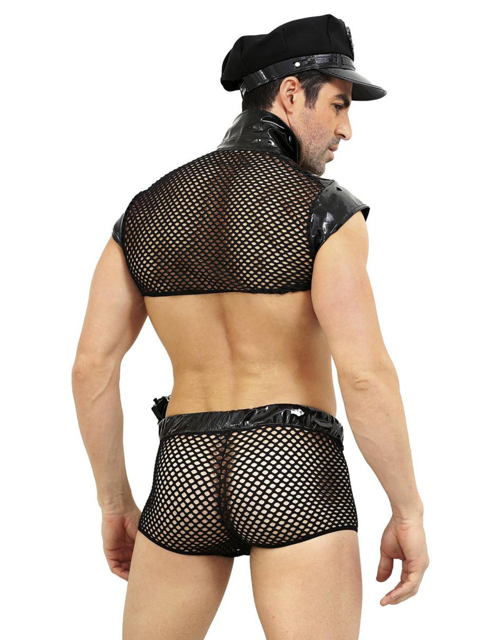 Vue de dos du déguisement de policier sexy luxe pour homme