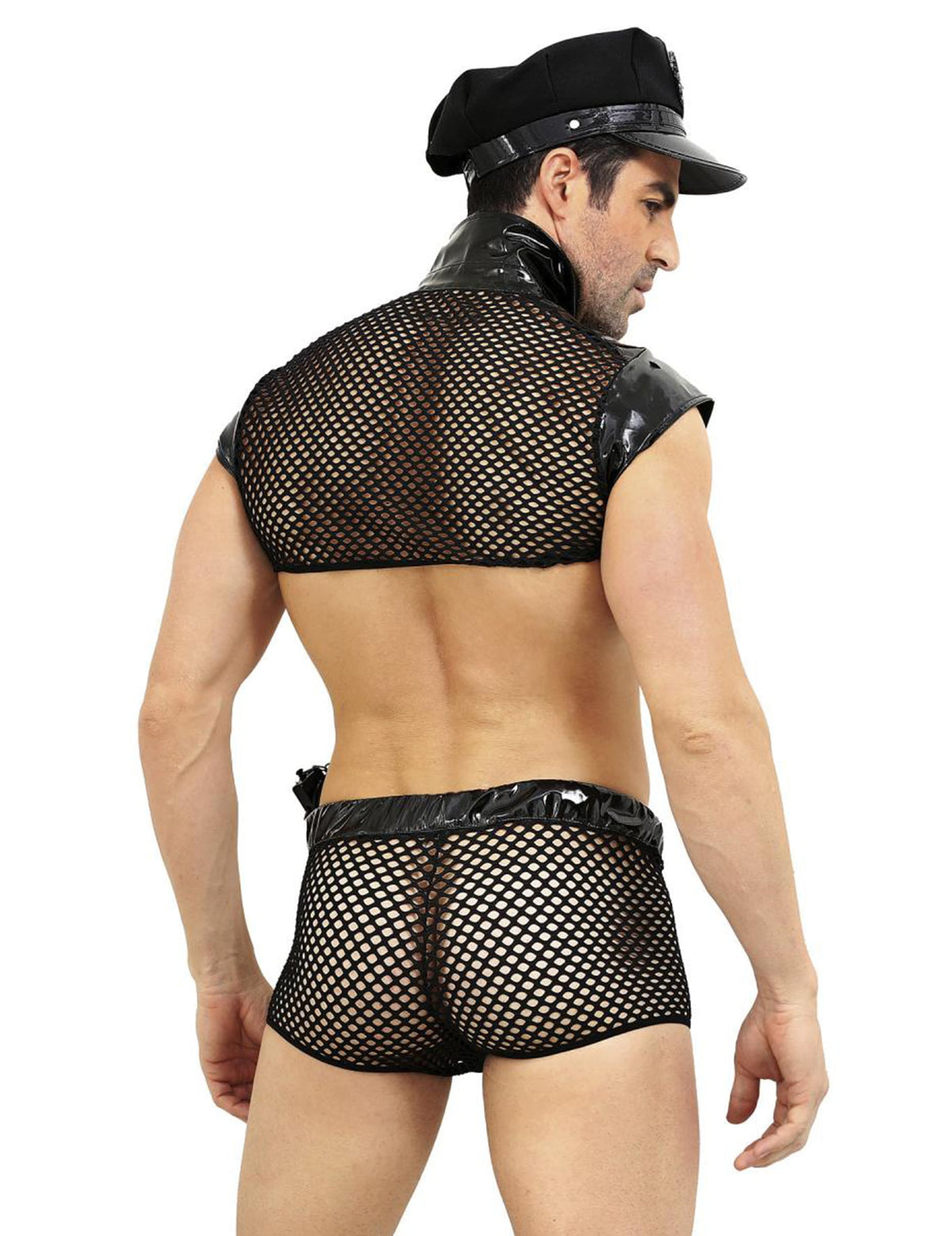 Vue de dos du déguisement de policier sexy luxe pour homme