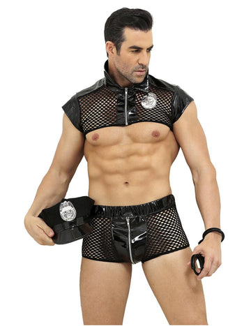 Sexy Polizist-Kostüm für Herren Netzstoff