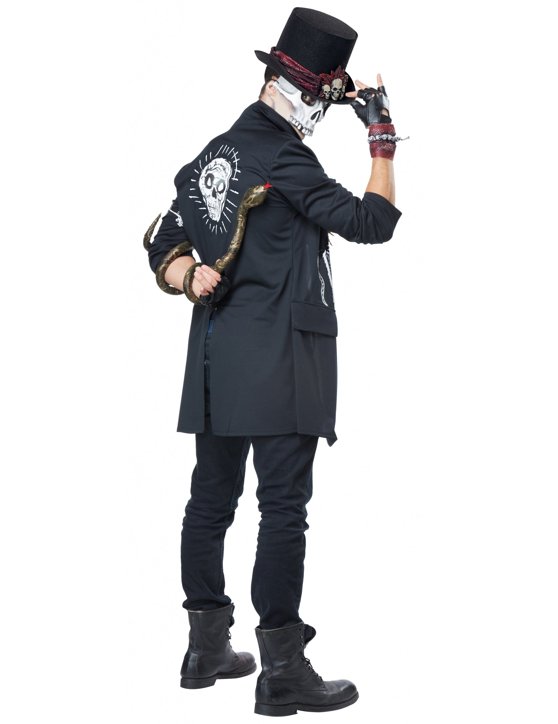 Vue de dos avec motif tête de mort du déguisement de prêtre vaudou luxe pour homme
