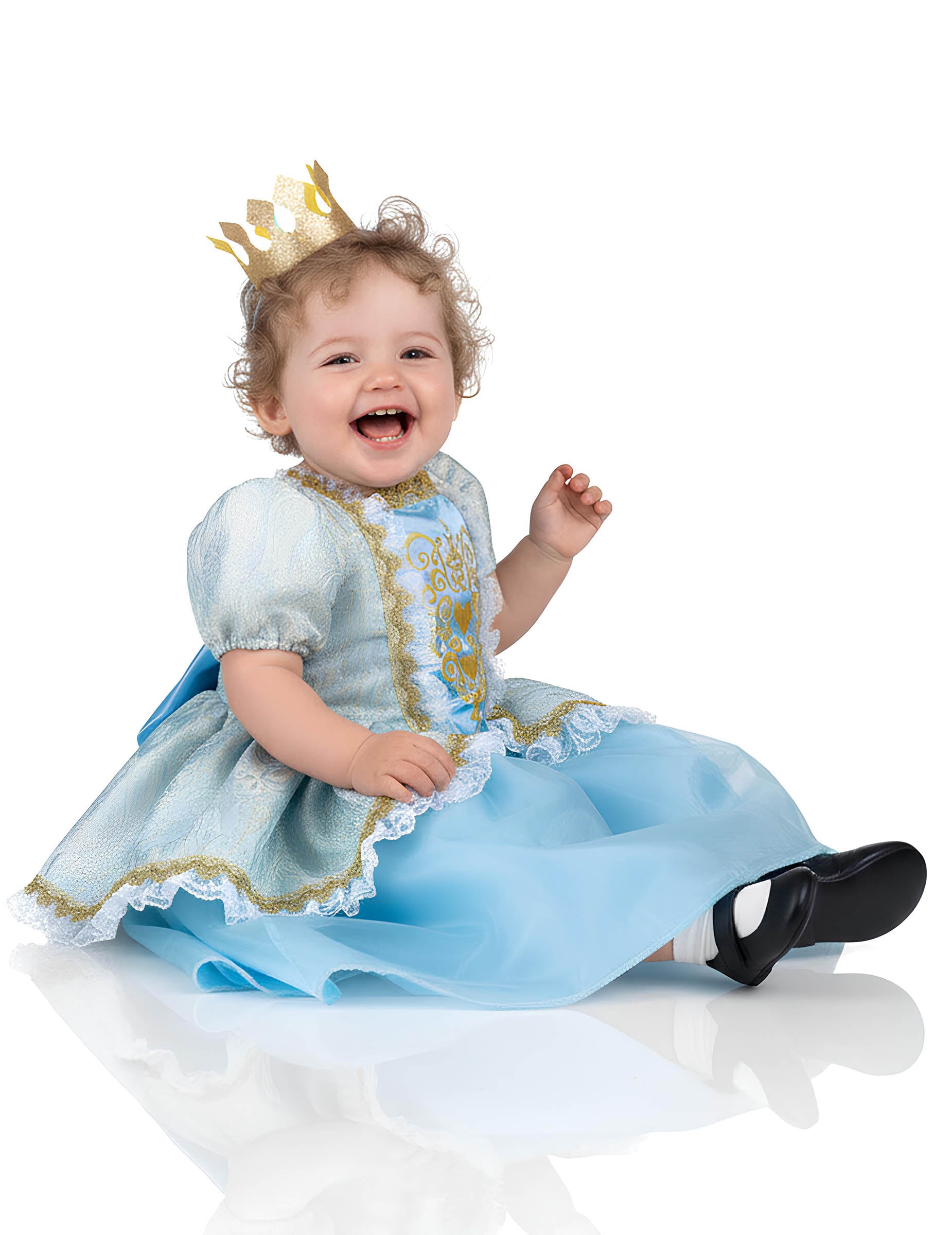 Vue de profil assise du déguisement de princesse pour enfant