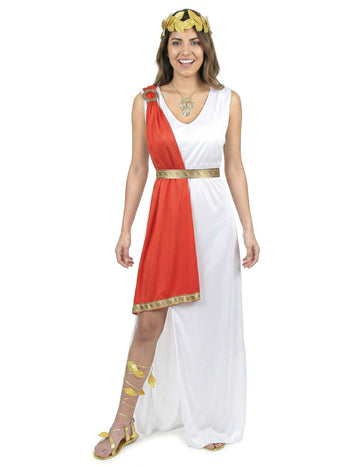 Römer-Göttin-Kostüm für Damen weiss-rot-goldfarben