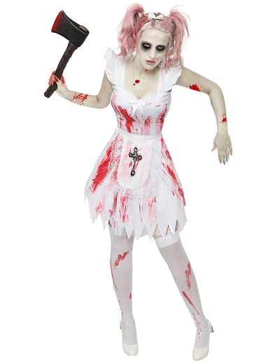 Déguisement demoiselle d'honneur zombie pour femme blanc et ensanglanté