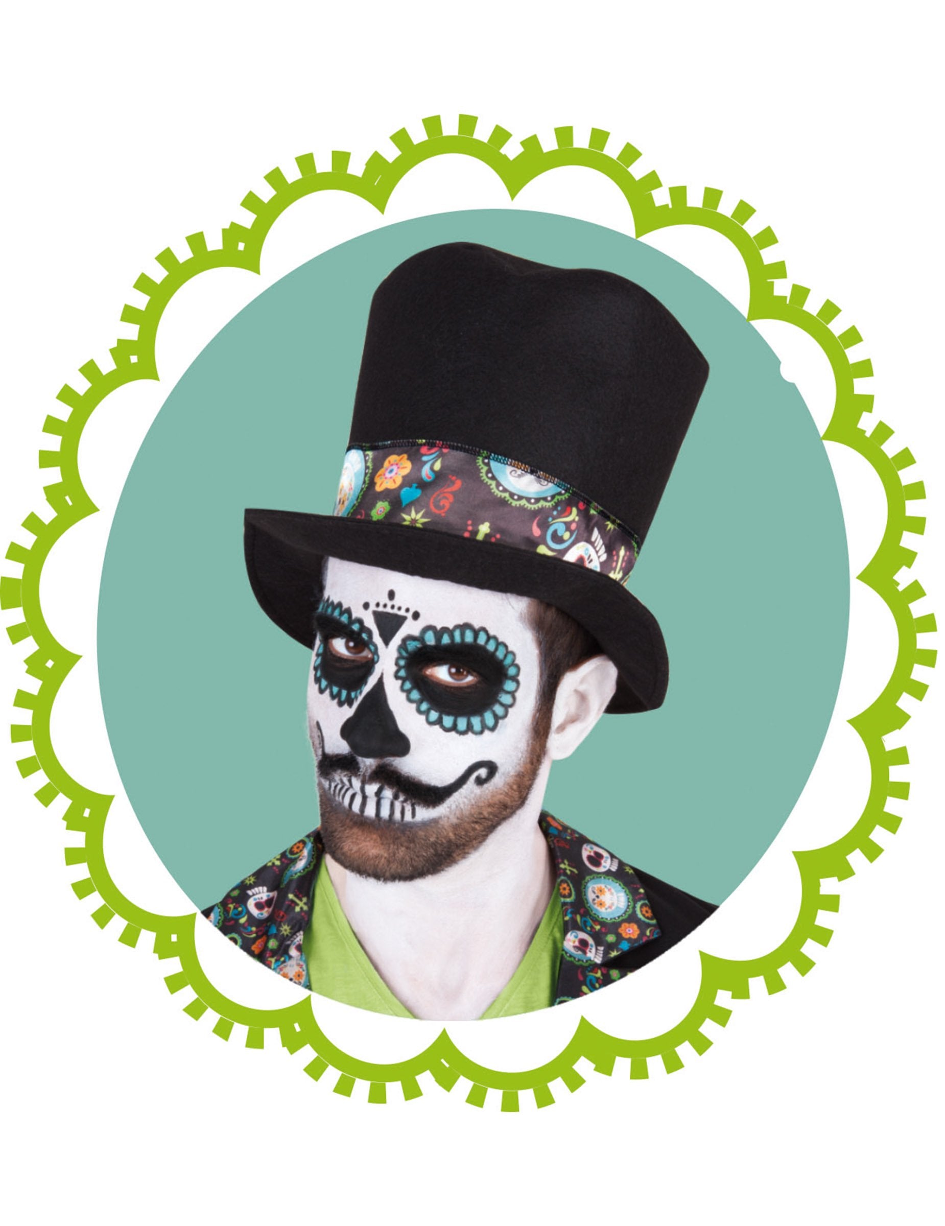 Gros plan sur le maquillage du déguisement Dia de los muertos pour homme