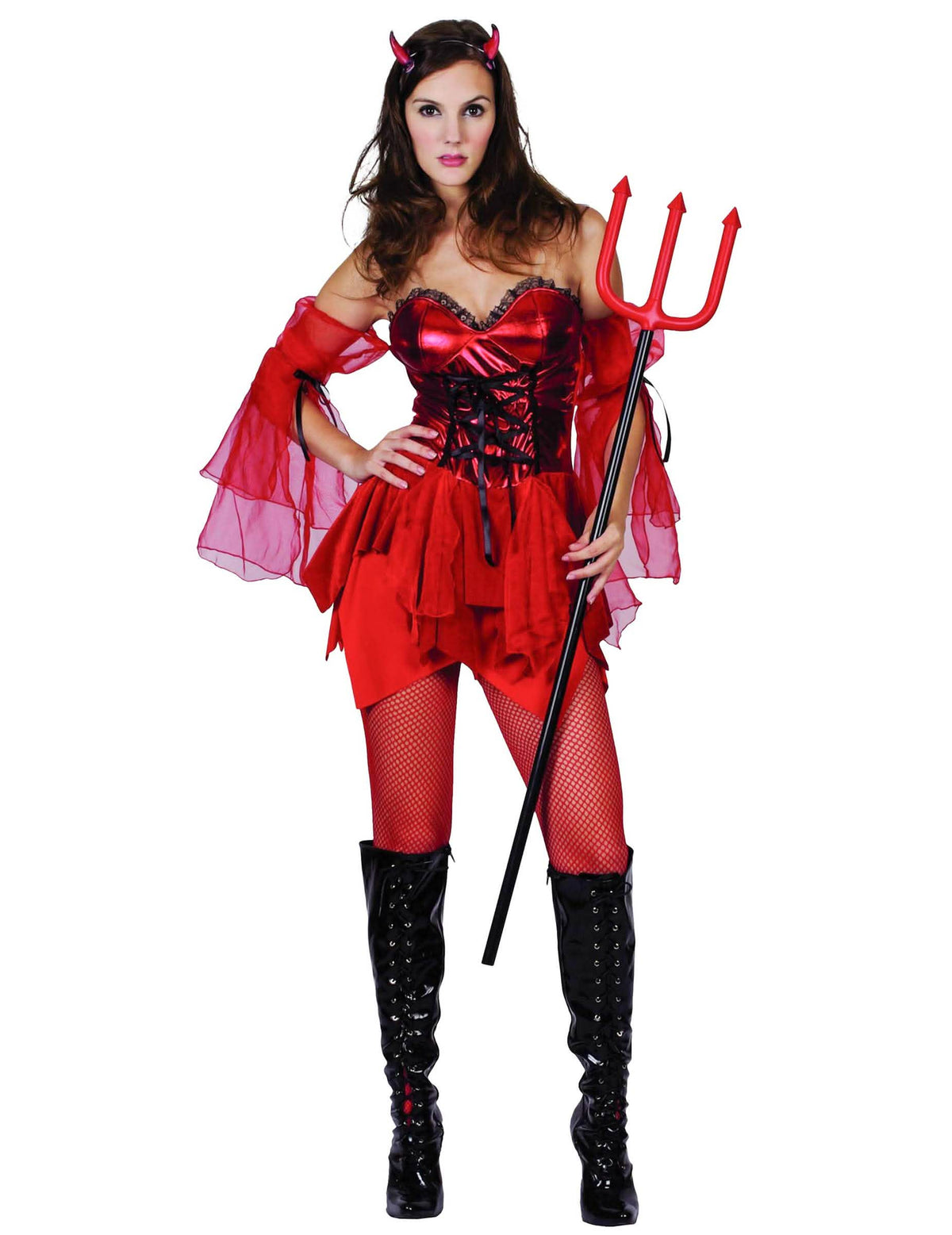 Kostým ďáblice pro ženu červená s korzetem a rohy