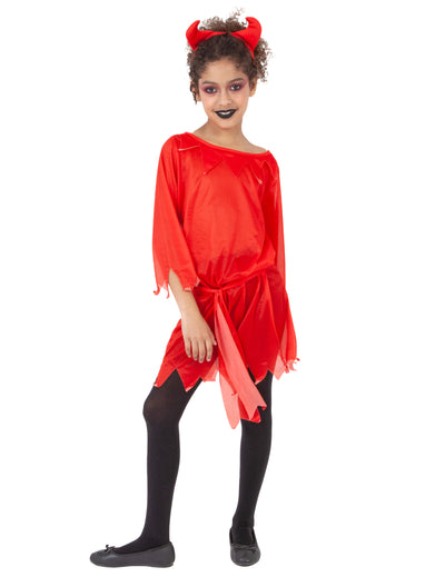 Déguisement diablesse pour fille rouge avec serre-tête cornes