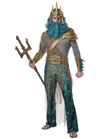 Poseidon Meeresgott-Kostüm für Karneval grau-blau