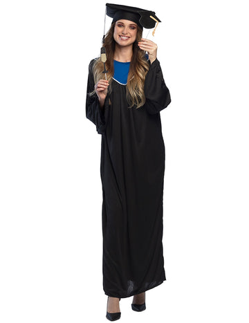 Déguisement de diplômé pour adulte noir avec chapeau et col bleu