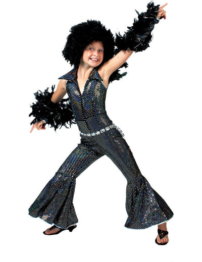 Déguisement disco pour fille noir brillant à paillettes
