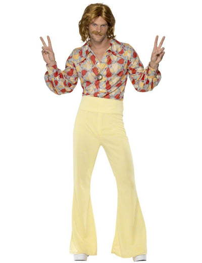 Déguisement disco années 70 pour homme jaune avec chemise à motifs