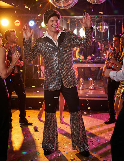 Špičkový pánský stříbrný disco kostým