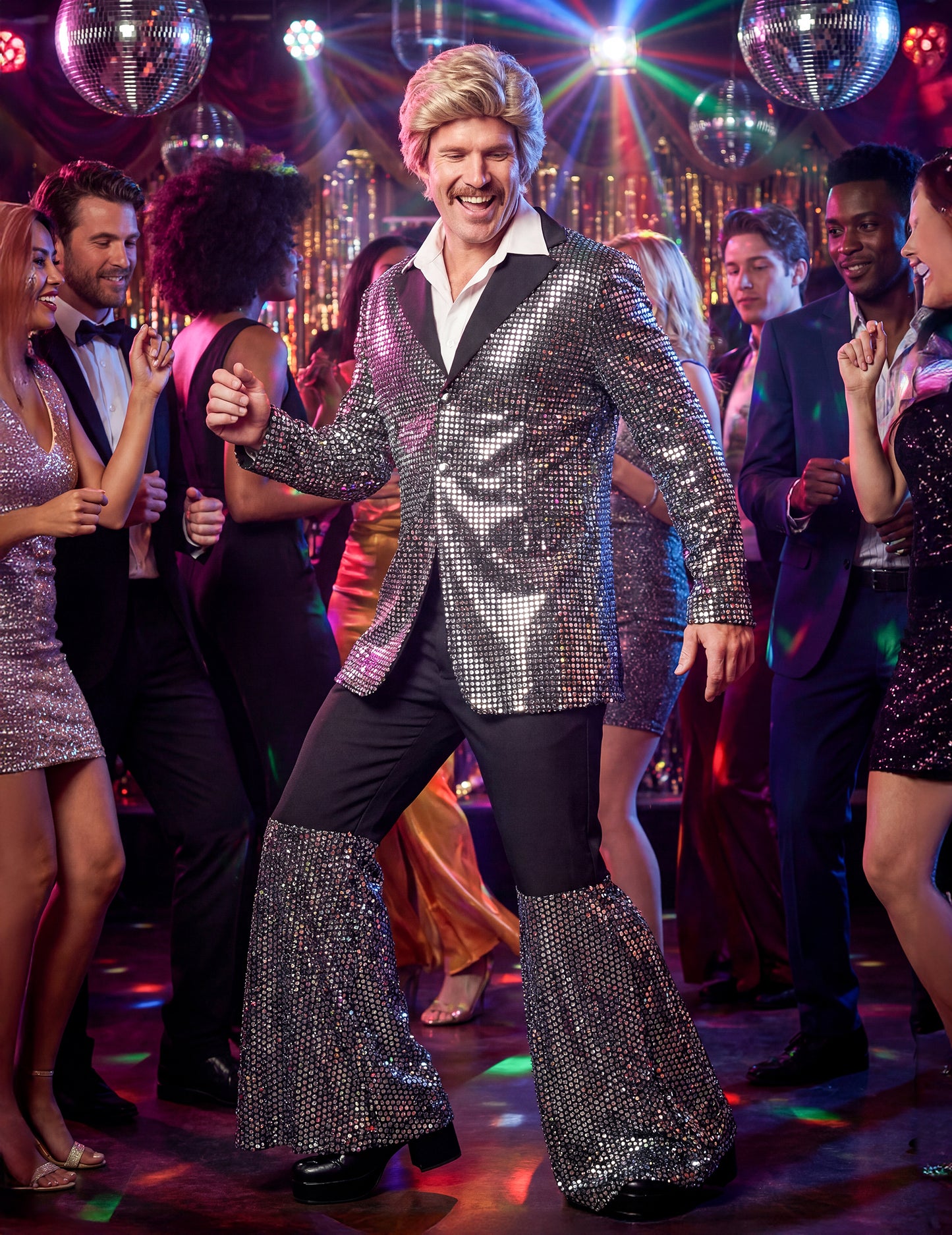 Špičkový pánský stříbrný disco kostým