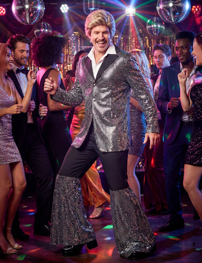 Špičkový pánský stříbrný disco kostým