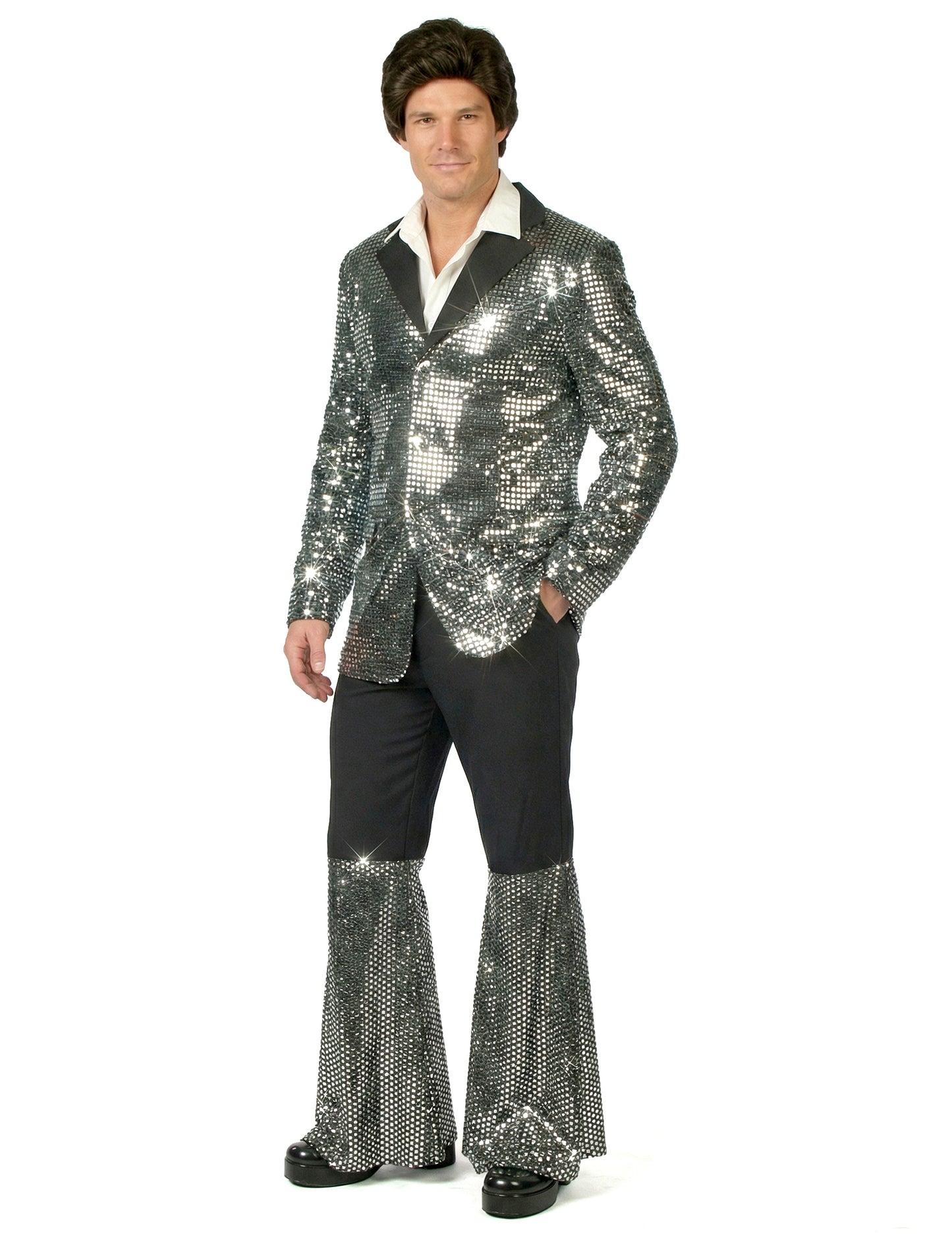 Špičkový pánský stříbrný disco kostým