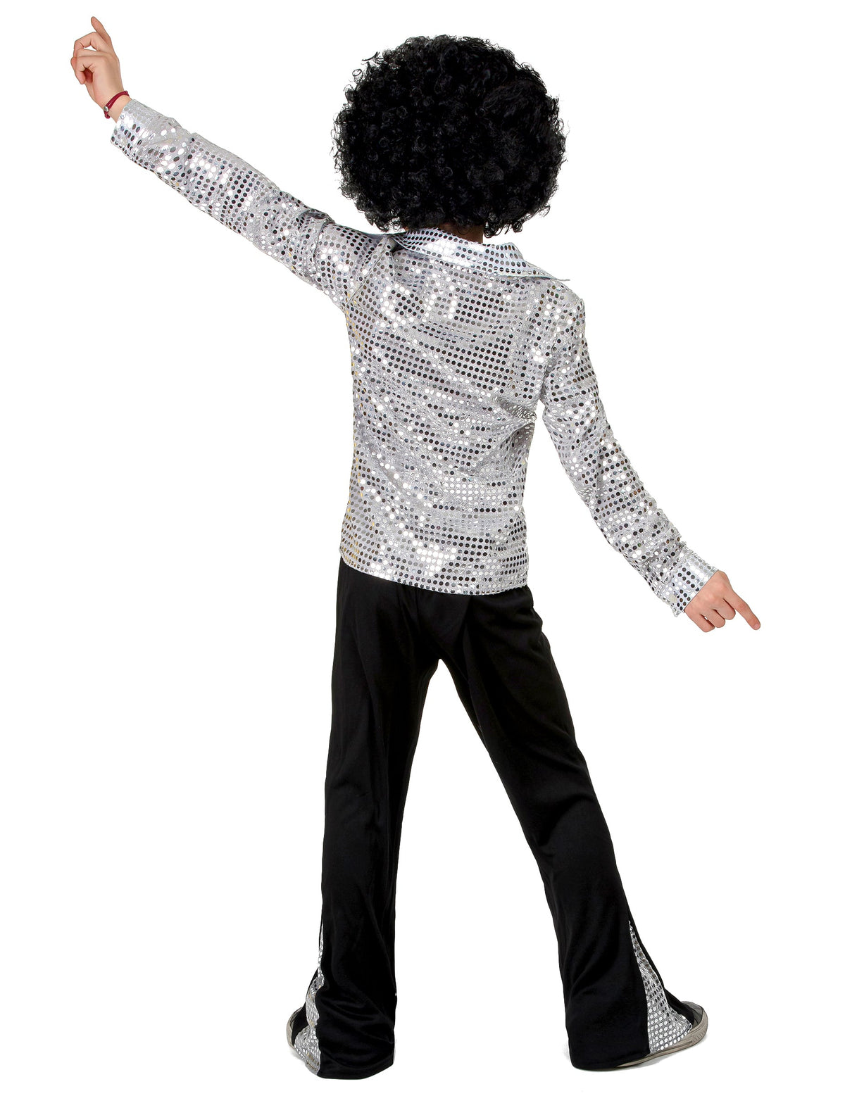 Vue de dos du déguisement disco pour garçon argent à sequins