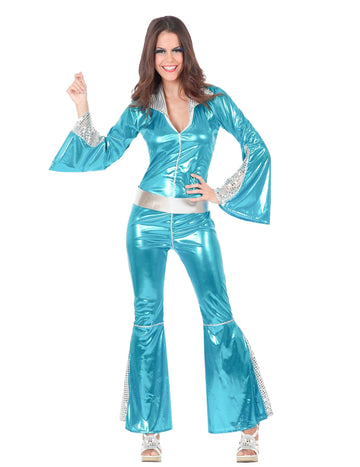 Dámský lesklý modrý disko kostým