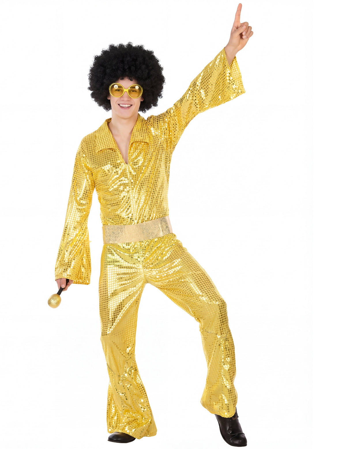 Vue d'ensemble en pose disco du déguisement disco pour homme