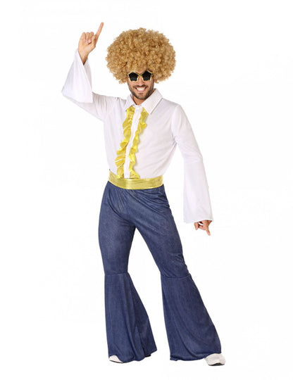 Déguisement disco pour homme bleu effet jean et doré