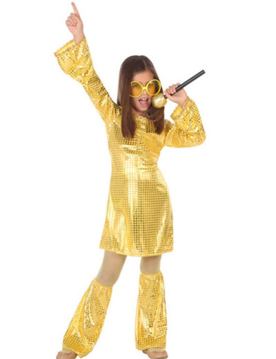 Déguisement disco pour fille gold à paillettes