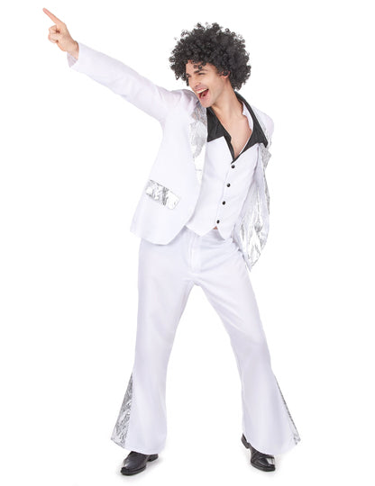 Déguisement disco pour homme blanc et argent