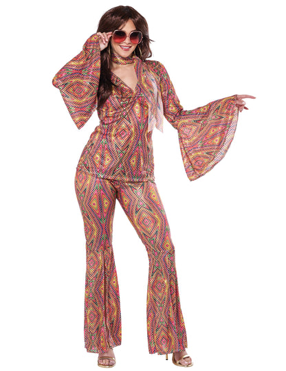 Déguisement Disco Paillette pour femme multicolore brillant à motifs géométriques