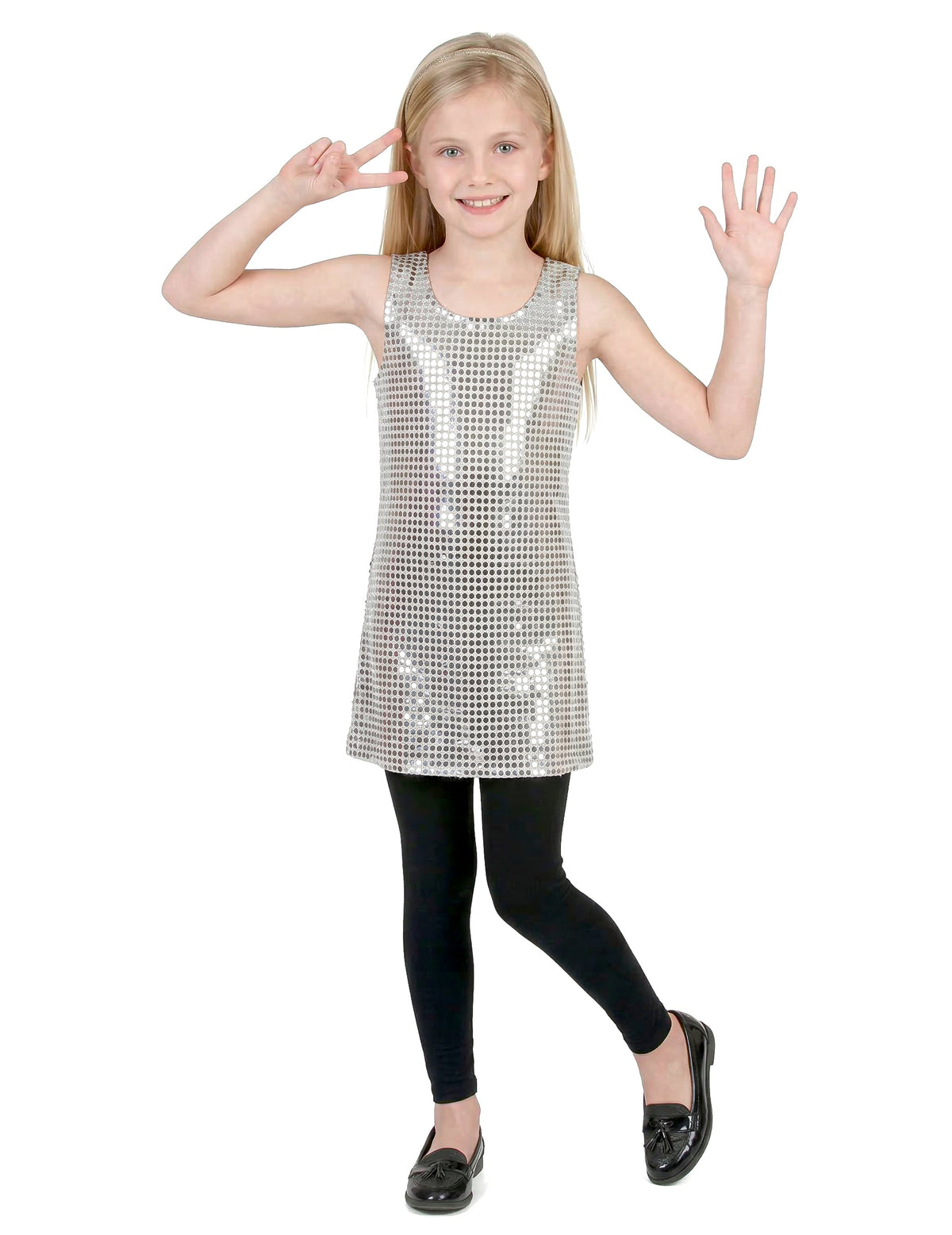 Déguisement disco pour fille à paillettes argentées