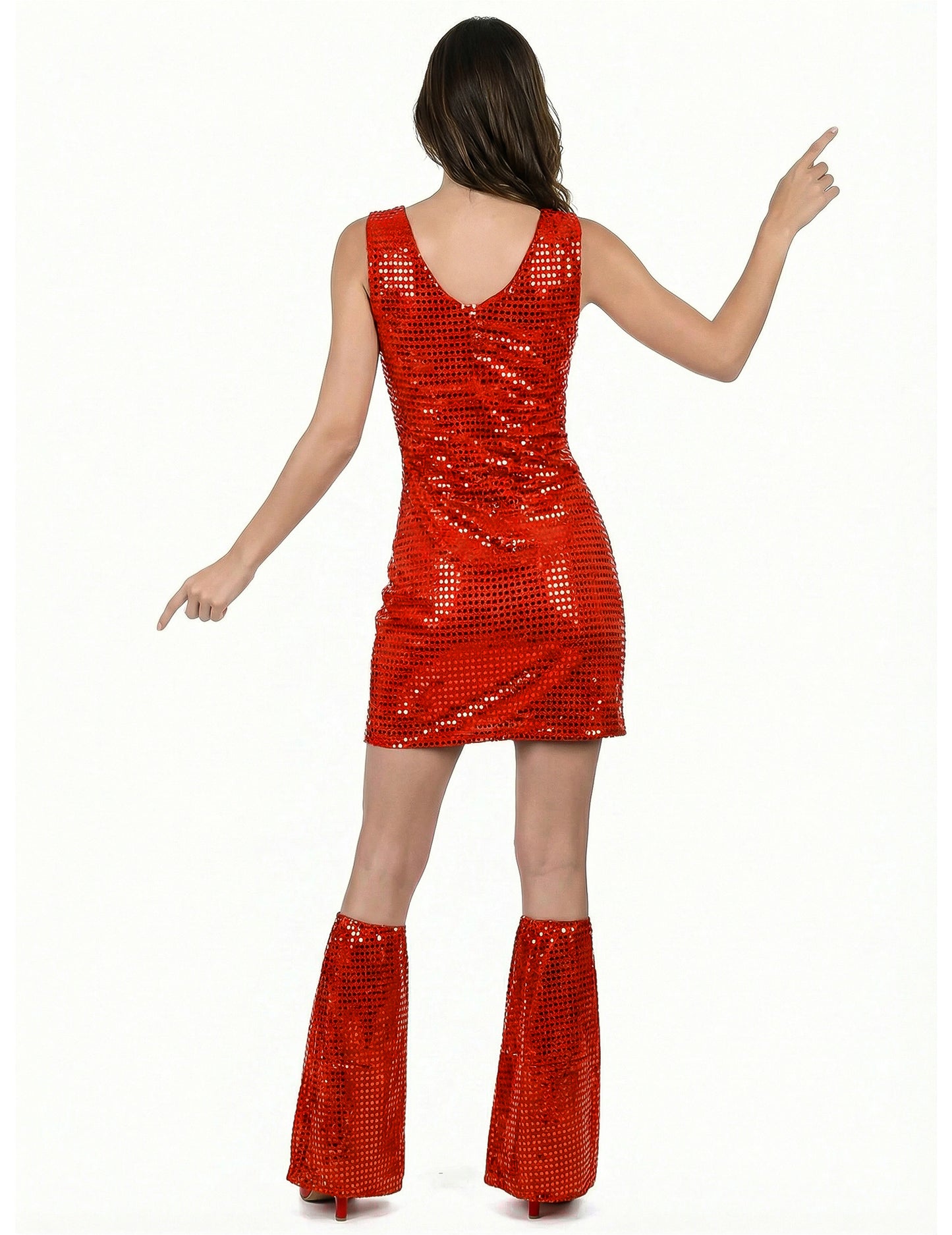 Pailletten-Disco-Kostüm rot für Damen