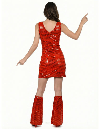Pailletten-Disco-Kostüm rot für Damen